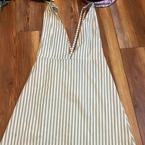 Zaful Green and White Striped Mini Dress